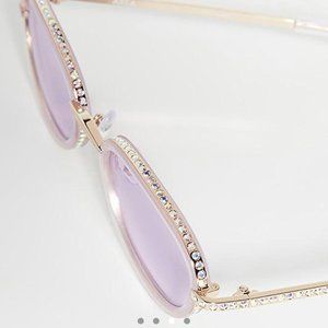 Area x Linda Farrow Rhinestone Sunglasses, Pink Tint